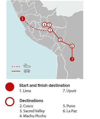 Peru and Bolivia Highlights Map